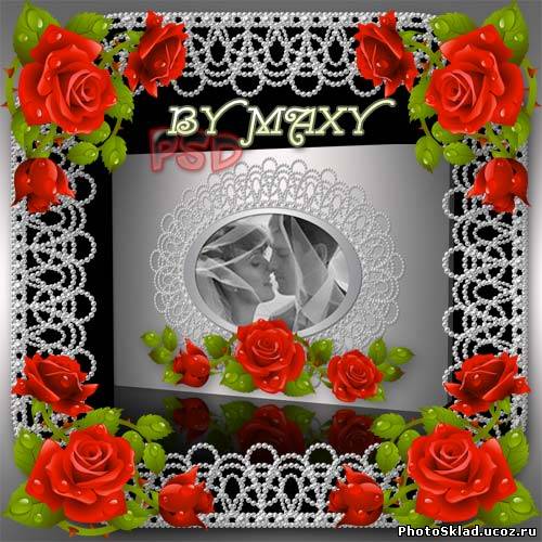 Прекрасная свадебная фотокнига - Жемчуг и красные розы