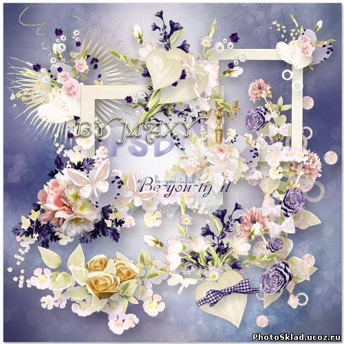 Набор свадебных цветочных элементов и рамок для фотошопа