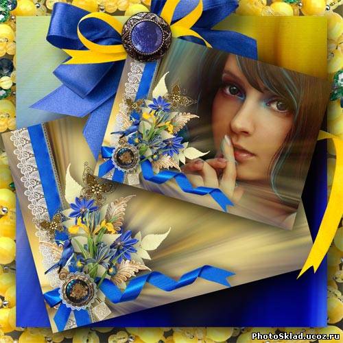 Оригинальная желто-синяя цветочная рамка для фото - Шик